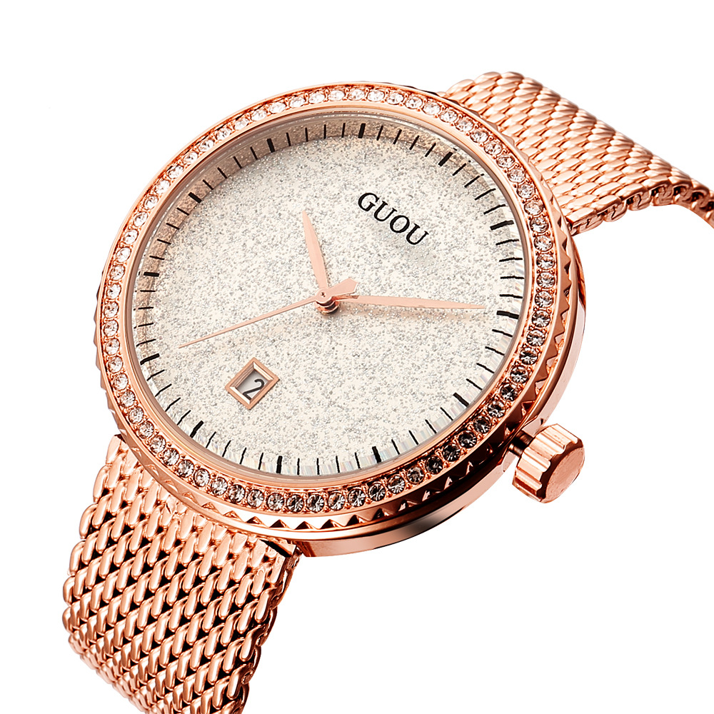 Mesh Stainless Strap - Guou-reloj de cuarzo con diamantes de
