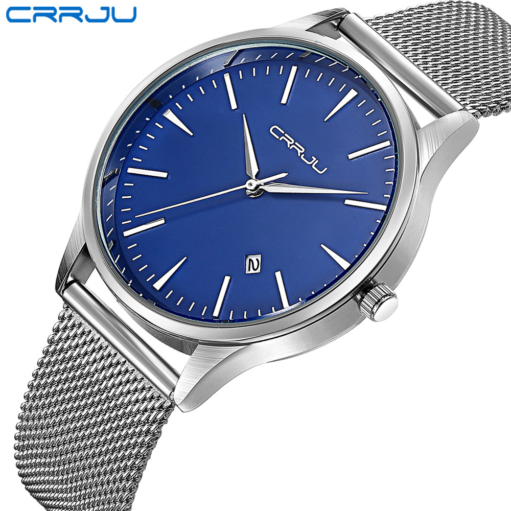 Mesh Stainless Strap - CRRJU-Reloj de negocios para hombre, cronógrafo