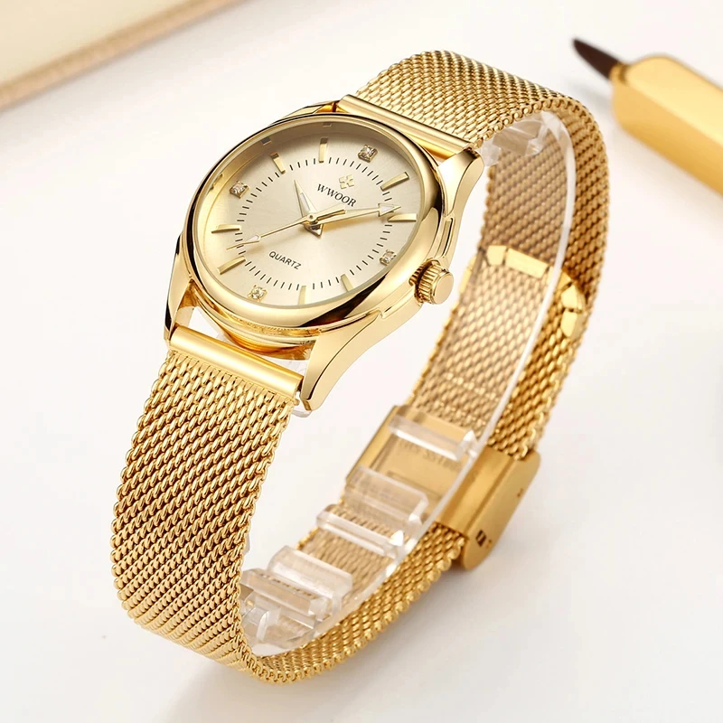 Mesh Stainless Strap - WWOOR, reloj dorado de marca de