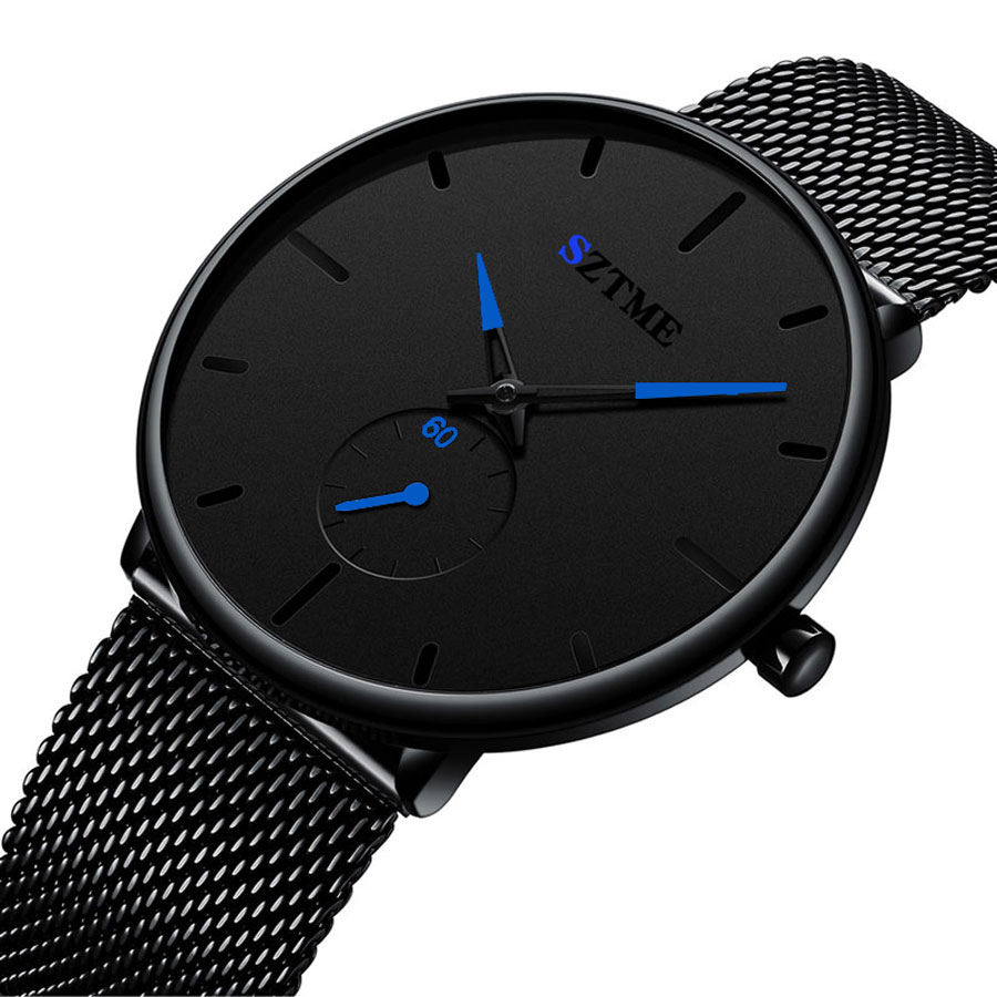 Mesh Stainless Strap - Reloj ultradelgado para hombre, cronógrafo de