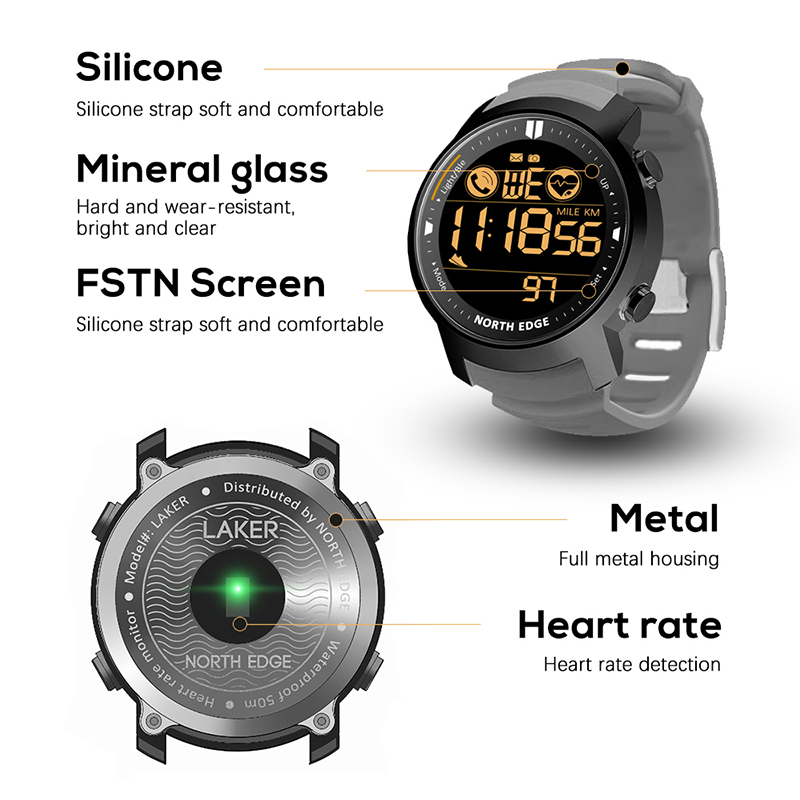 NORTH EDGE-reloj inteligente p - Smartwatch Running Watches For Men reseña y precio