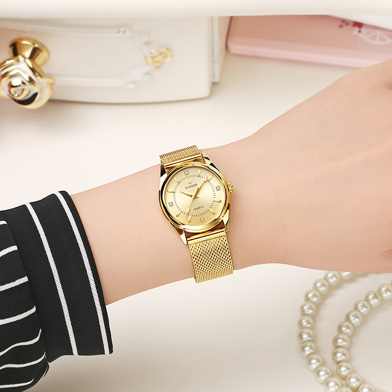 WWOOR, reloj dorado de marca d - Mesh Stainless Strap reseña y precio