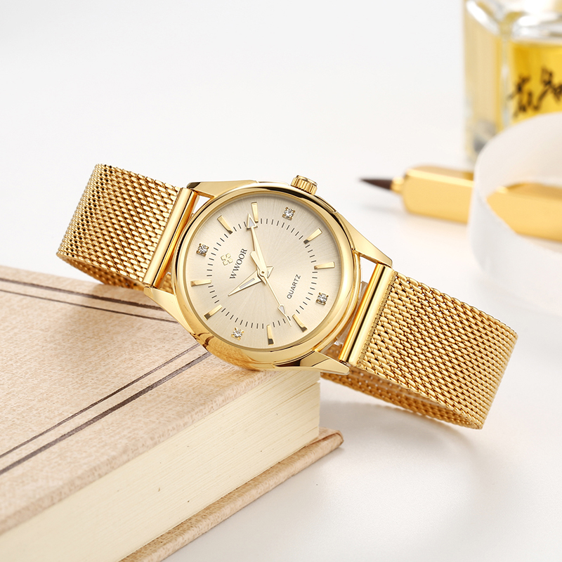 WWOOR, reloj dorado de marca d - Mesh Stainless Strap reseña y precio