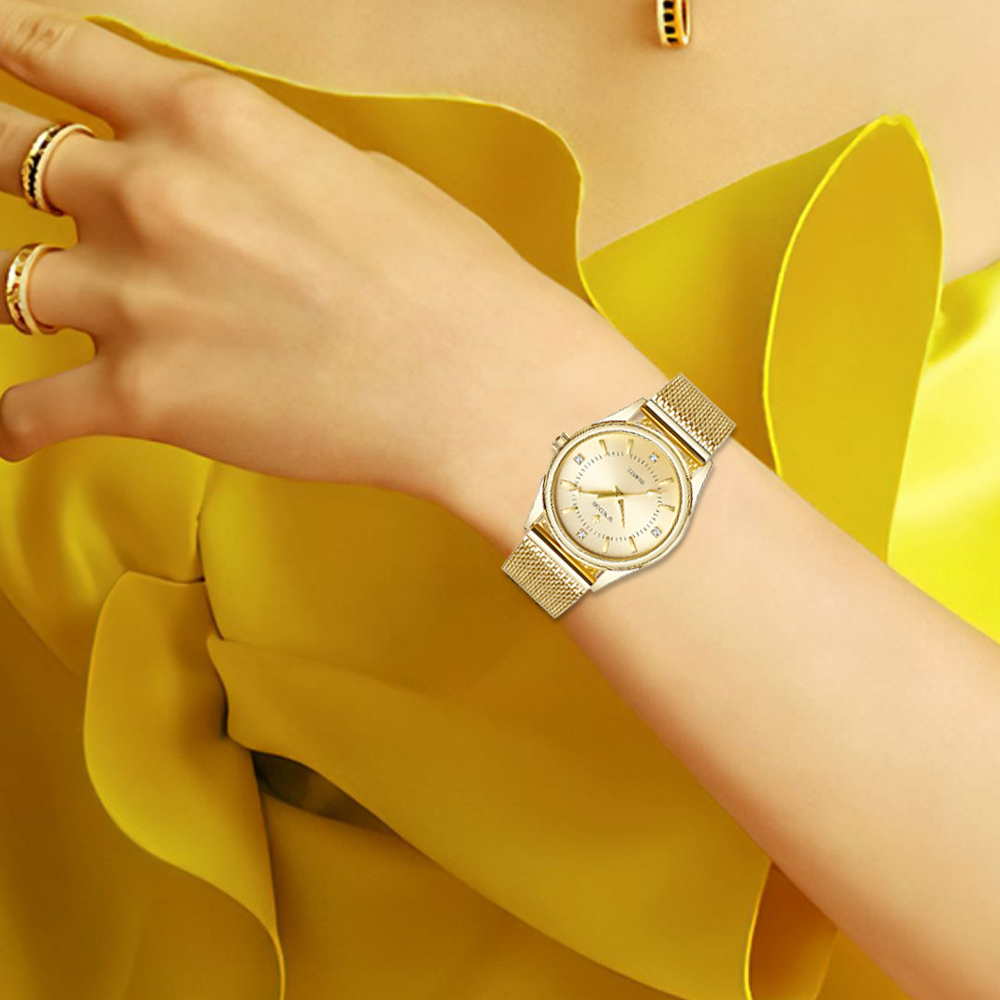 WWOOR, reloj dorado de marca d - Mesh Stainless Strap reseña y precio